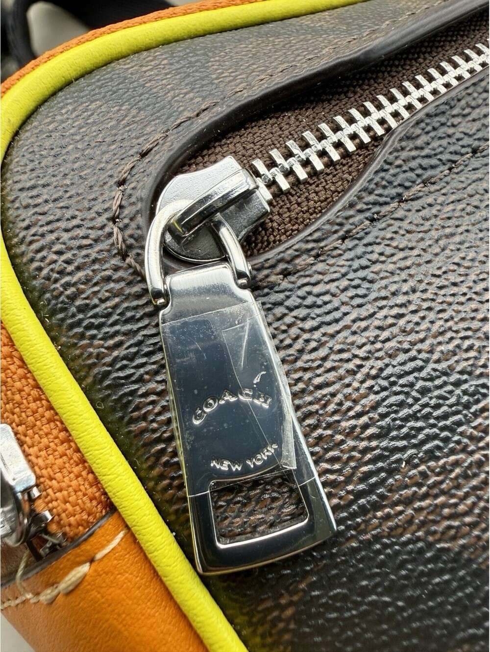 NEW Coach Signature Belt Bag Fanny Pack Crossbody Neon Yellow Orange Trim No Tag - Picture 8 of 15
